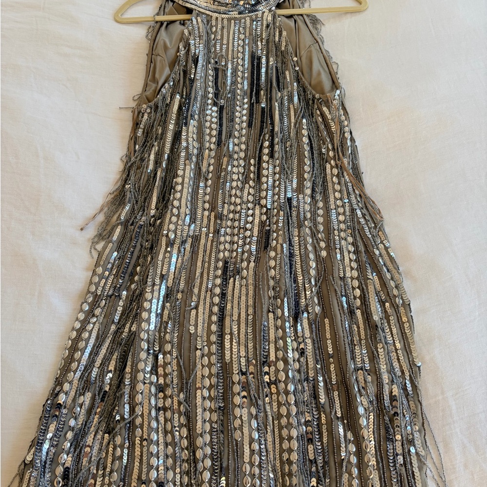 Silver Sequin Fringe Mini Dress